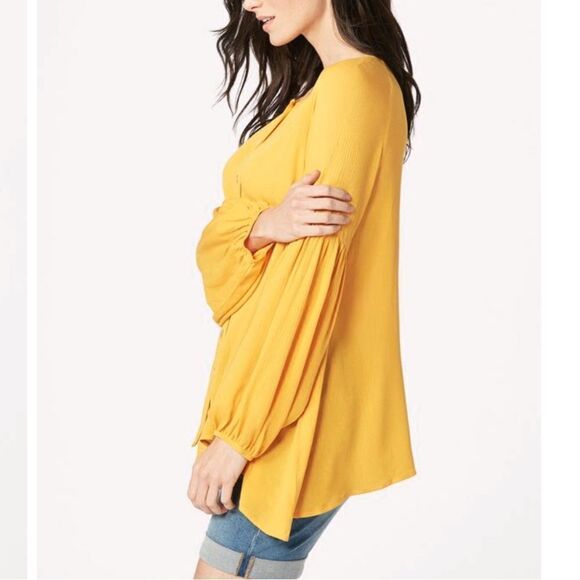CURE Mustard Yellow Textured Fall Long Balloon Puff Sleeve Blouse small - Picture 2 of 9